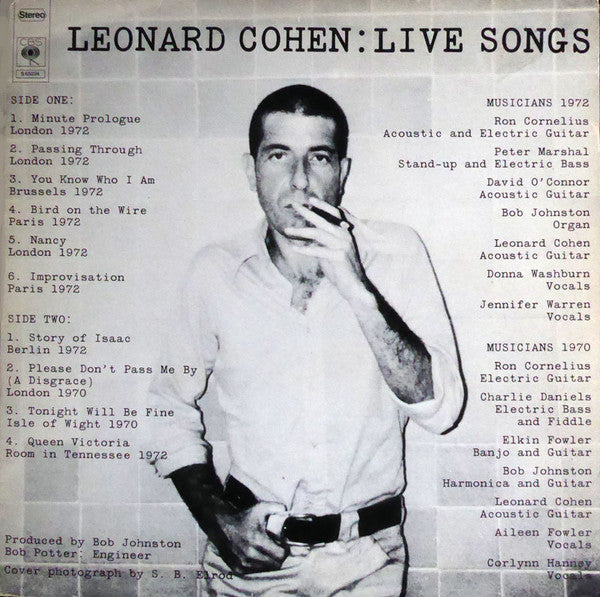 Leonard Cohen : Live Songs (LP, Album, RE)