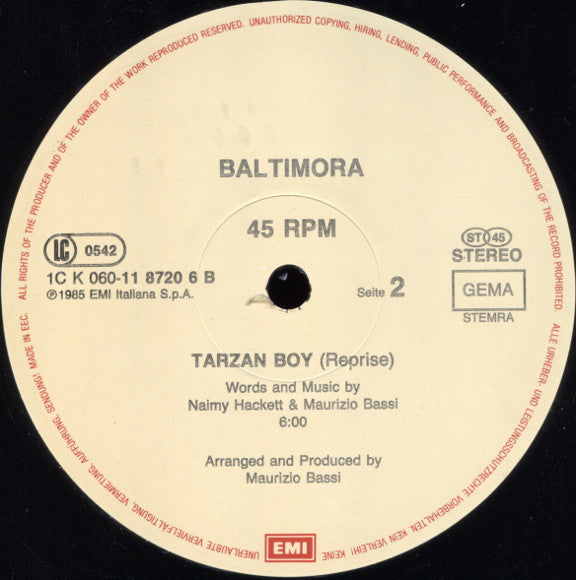 Baltimora : Tarzan Boy (Summer Version) (12", Maxi)