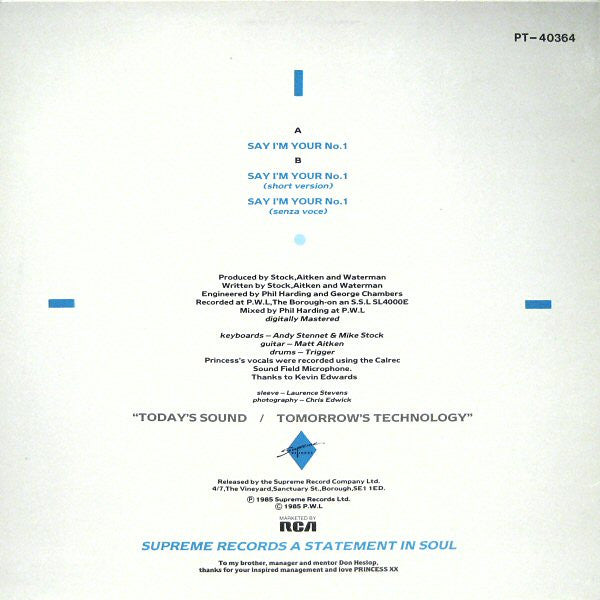 Princess - Say I'm Your No. 1 (12") - De Platen Aap – Vinylwinkel in Brielle & online webshop voor muziekliefhebbers