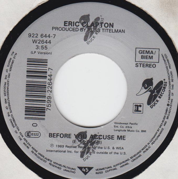 Eric Clapton : Bad Love (7", Single)