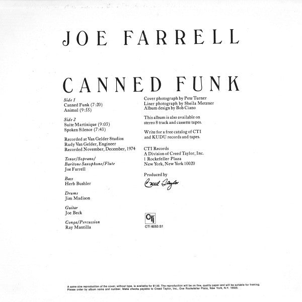 Joe Farrell : Canned Funk (LP, Album, Gat)
