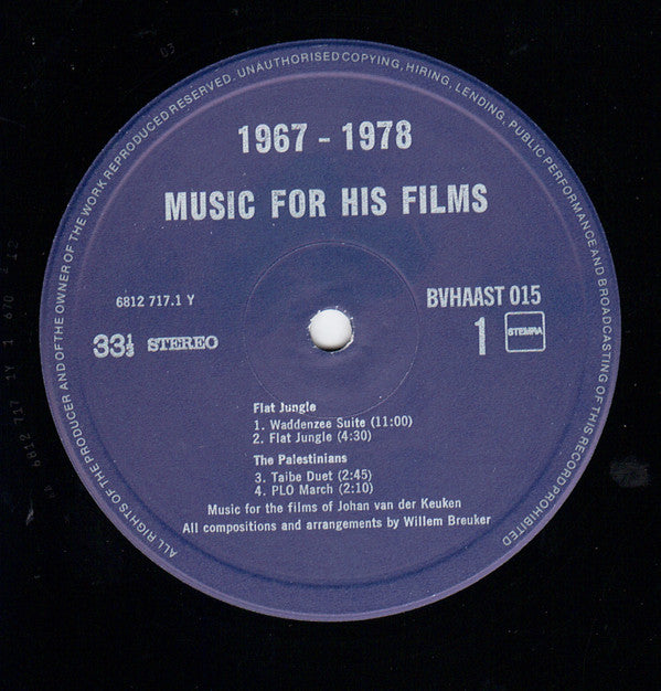 Johan Van Der Keuken / Willem Breuker : Music For His Films (1967-1978) (LP)