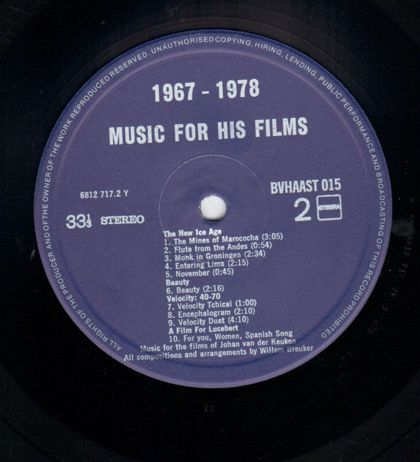 Johan Van Der Keuken / Willem Breuker : Music For His Films (1967-1978) (LP)