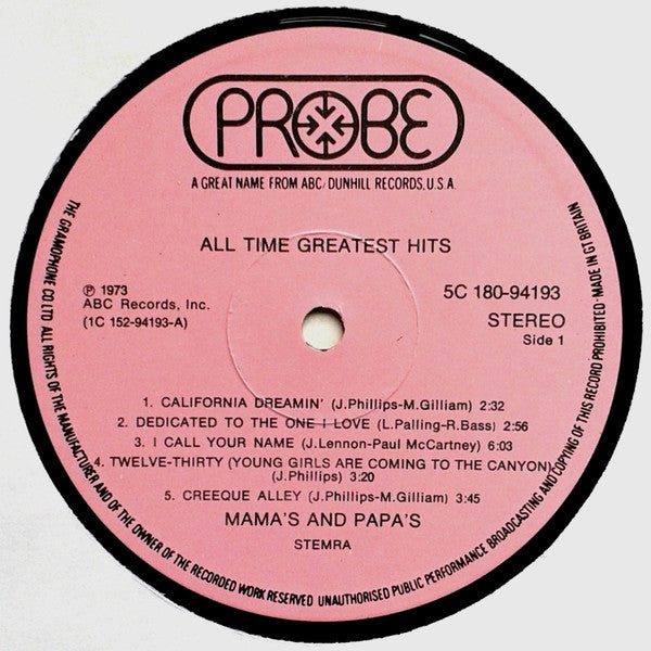 Mamas & The Papas, The : All Time Greatest Hits (LP,Compilation,Stereo)