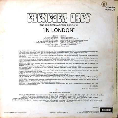 Ebenezer Obey And His International Brothers* : In London (LP, Album)