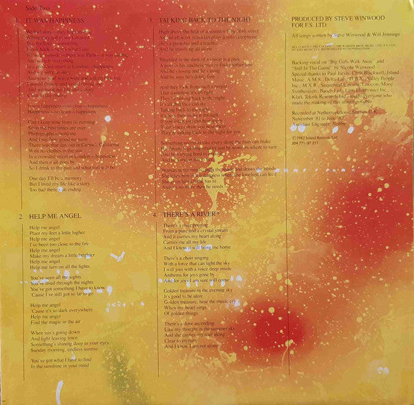 Steve Winwood : Talking Back To The Night (LP, Album)