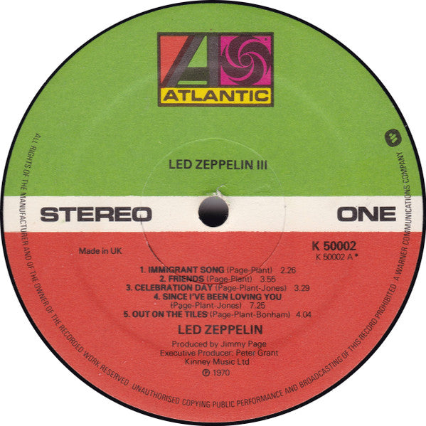 Led Zeppelin : Led Zeppelin III (LP, Album, RP, Gat)