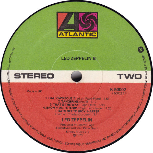 Led Zeppelin : Led Zeppelin III (LP, Album, RP, Gat)