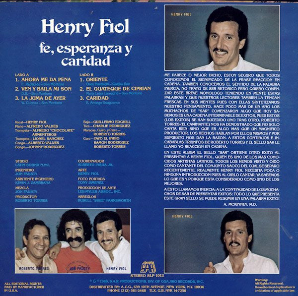Henry Fiol : Fe, Esperanza Y Caridad (LP)