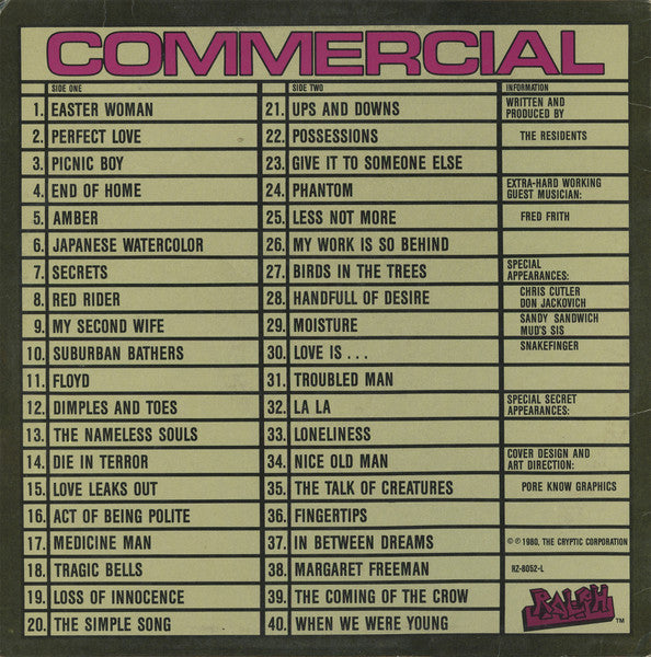 The Residents : Commercial Album (LP, Album, M/Print, Fir)