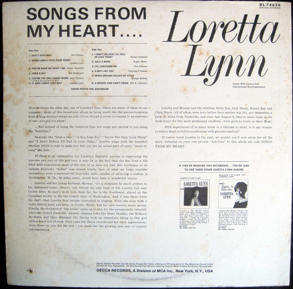 Loretta Lynn : Songs From My Heart (LP,Album,Repress,Stereo)