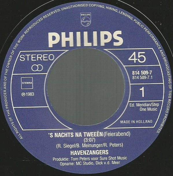 De Havenzangers : 's Nachts Na Tweeën (7", Single)