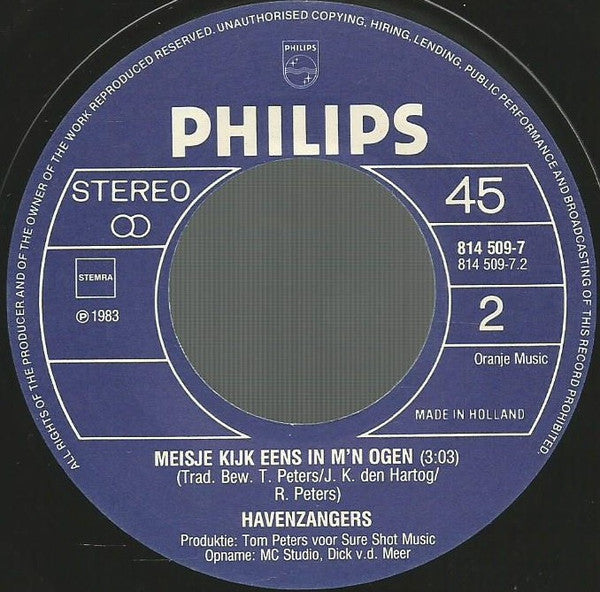 De Havenzangers : 's Nachts Na Tweeën (7", Single)