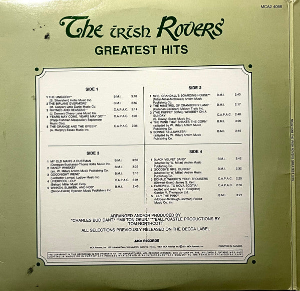 The Irish Rovers : Greatest Hits (2xLP, Comp, RE, Gat)