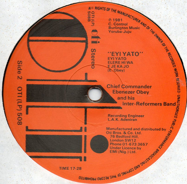 Chief Commander Ebenezer Obey & His Inter-Reformers Band : Eyi Yato (LP, Album)
