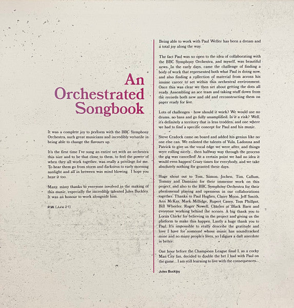 Paul Weller With Jules Buckley & BBC Symphony Orchestra : An Orchestrated Songbook (2xLP, Album, Gat)