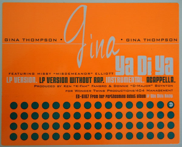 Gina Thompson Feat. Missy Elliott : Ya Di Ya (12",33 ⅓ RPM,Promo)