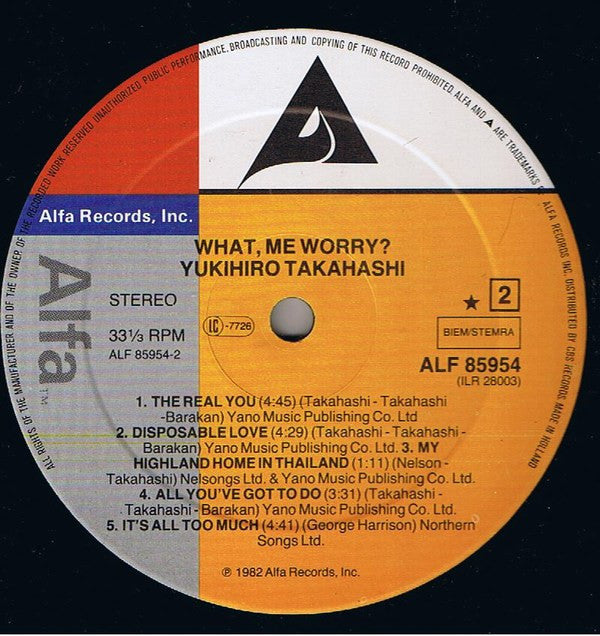 Yukihiro Takahashi : What, Me Worry? (LP, Album)