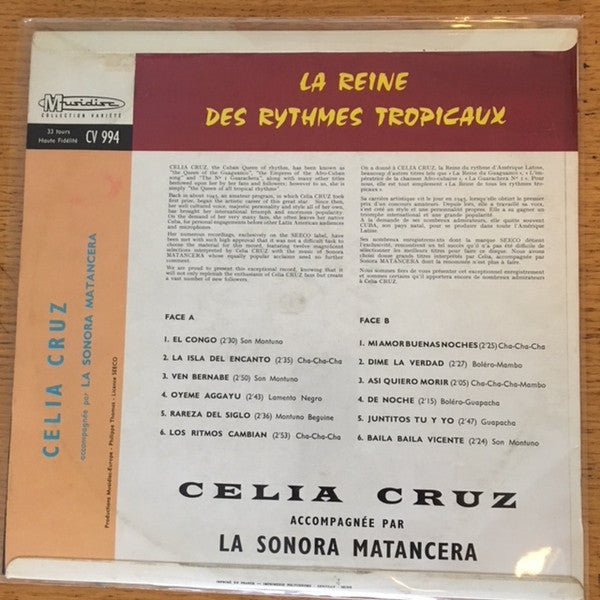 Celia Cruz Accompagnée Par La Sonora Matancera : La Reine Des Rythmes Tropicaux (LP, Comp, Mono)