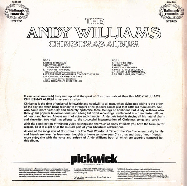 Andy Williams : The Andy Williams Christmas Album (LP, Album, RE)