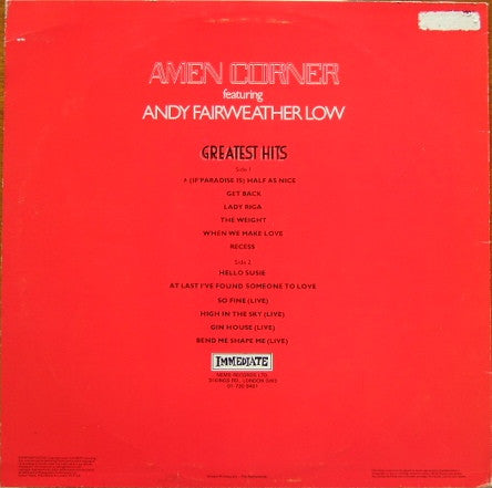 Amen Corner Featuring Andy Fairweather-Low : Greatest Hits (LP, Comp)