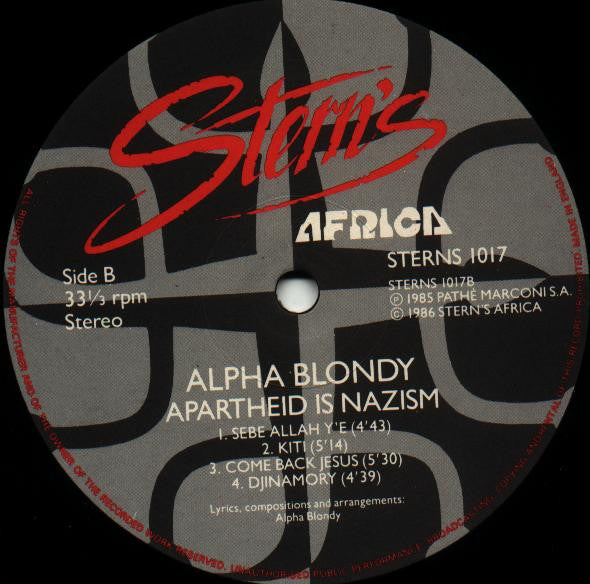 Alpha Blondy : Apartheid Is Nazism (LP, Album, RE)