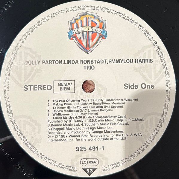 Dolly Parton, Linda Ronstadt, Emmylou Harris : Trio (LP, Album)