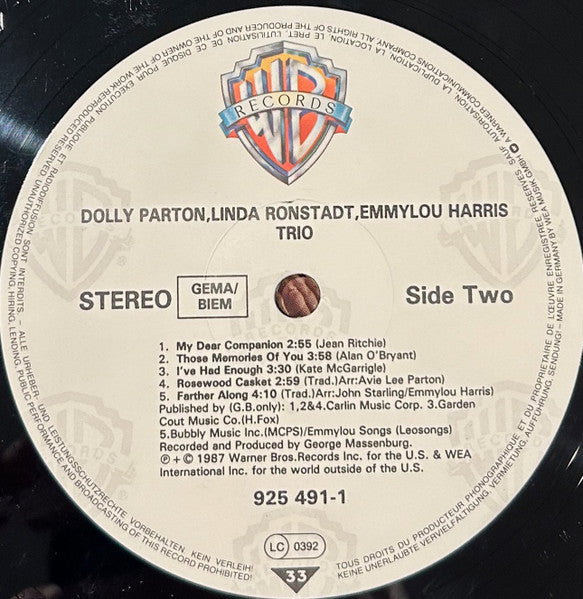 Dolly Parton, Linda Ronstadt, Emmylou Harris : Trio (LP, Album)