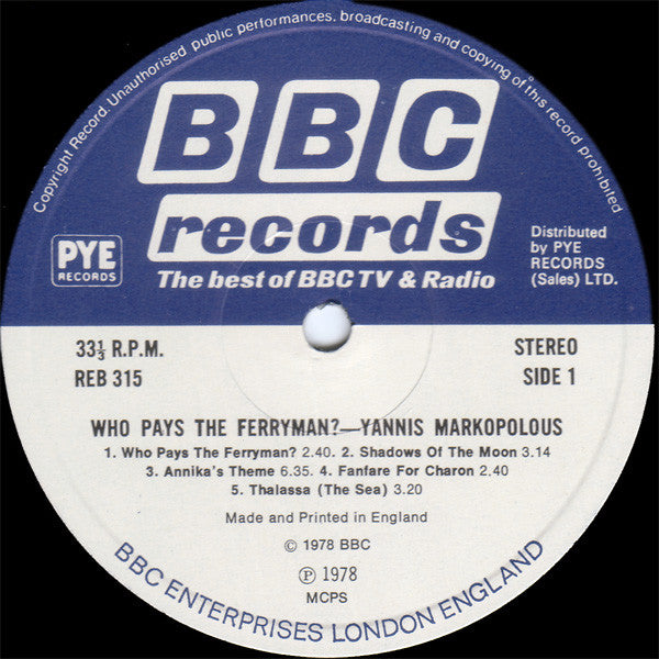 Yannis Markopoulos* : The Original Music From The BBC TV Series "Who Pays The Ferryman?" (LP, Album)