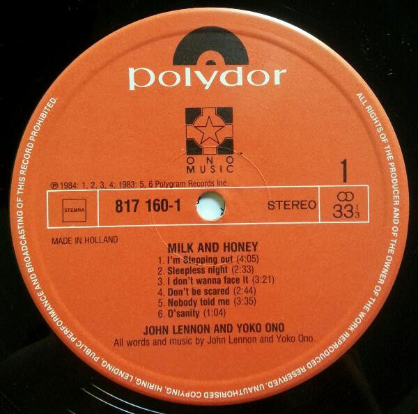 John Lennon & Yoko Ono - Milk And Honey (LP, Album, Gat) - De Platen Aap – Vinylwinkel in Brielle & online webshop voor muziekliefhebbers