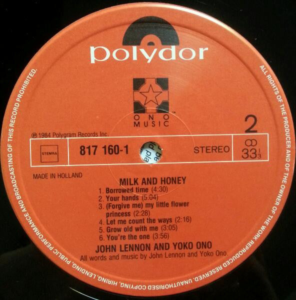 John Lennon & Yoko Ono - Milk And Honey (LP, Album, Gat) - De Platen Aap – Vinylwinkel in Brielle & online webshop voor muziekliefhebbers