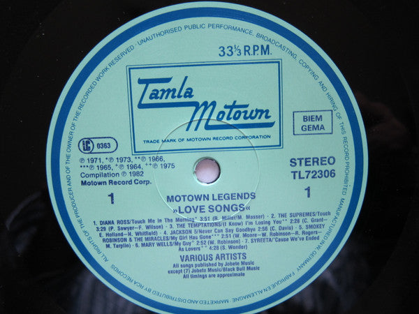 Various : Motown Legends: Love Songs (LP, Comp)