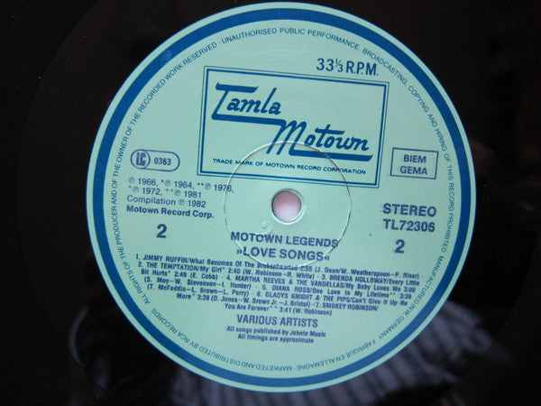 Various : Motown Legends: Love Songs (LP, Comp)