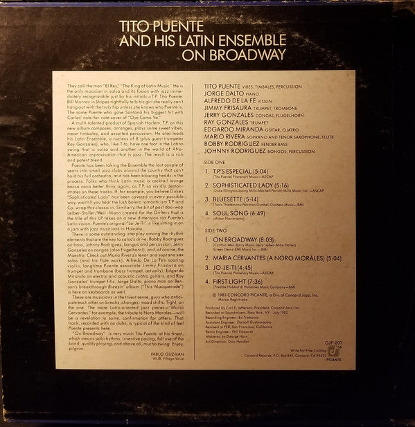 Tito Puente And His Latin Ensemble* : On Broadway (LP, Album)