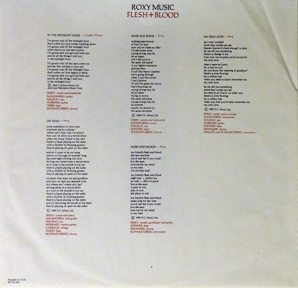 Roxy Music : Flesh + Blood (LP, Album, Spe)