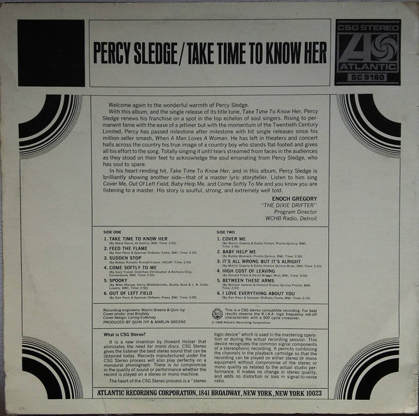 Percy Sledge - Take Time To Know Her (LP, Album) - De Platen Aap – Vinylwinkel in Brielle & online webshop voor muziekliefhebbers