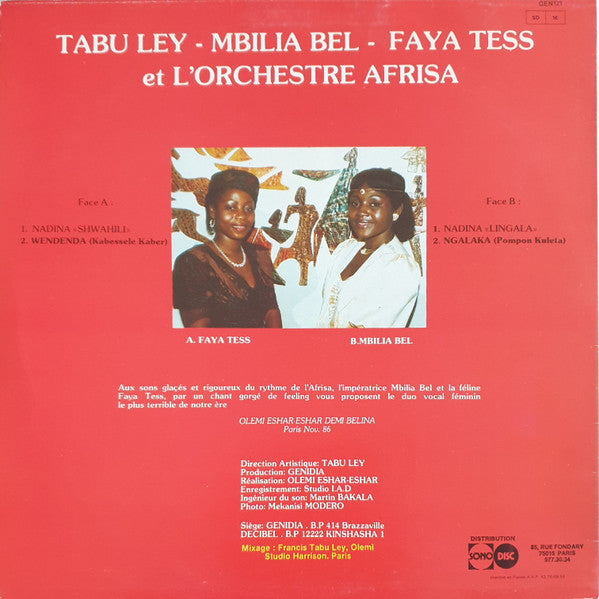 Tabu Ley Rochereau - Mbilia Bel & Faya Tess Et Orchestre Afrisa L'International : Seigneur Tabu Ley - Mbilia Bel, Faya Tess Et L'Afrisa (LP,Album)