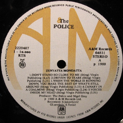 The Police : Zenyatta Mondatta (LP, Album)