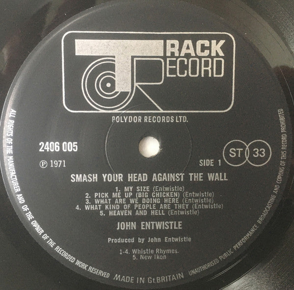 John Entwistle : Smash Your Head Against The Wall (LP, Album, Gat)