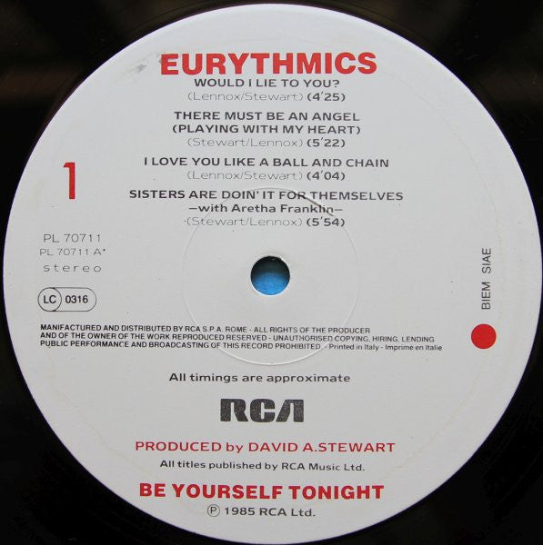 Eurythmics : Be Yourself Tonight (LP, Album)