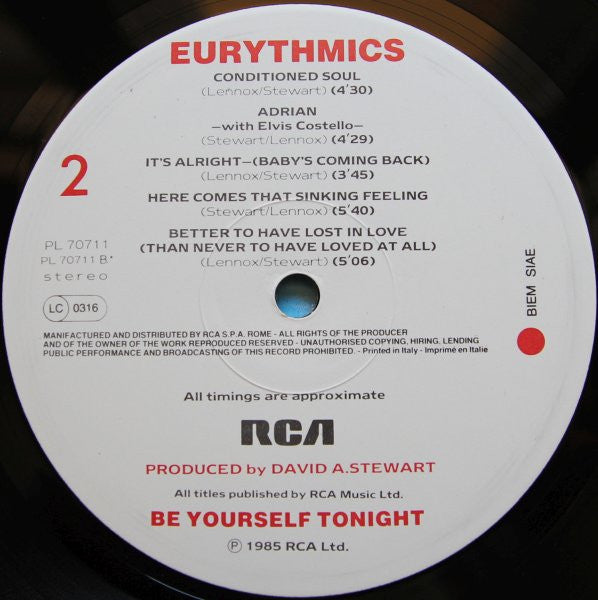 Eurythmics : Be Yourself Tonight (LP, Album)