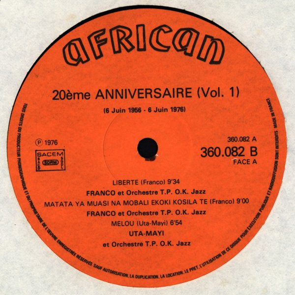 Franco : 20ème Anniversaire / 6 Juin 1956 - 6 Juin 1976 (LP,Compilation)