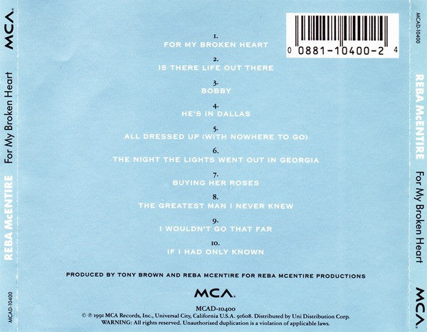 Reba McEntire : For My Broken Heart (CD, Album)