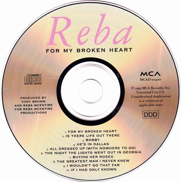 Reba McEntire : For My Broken Heart (CD, Album)