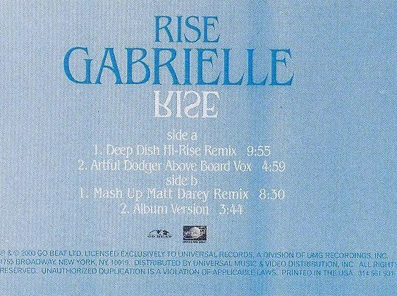 Gabrielle - Rise (12", Promo) - De Platen Aap – Vinylwinkel in Brielle & online webshop voor muziekliefhebbers