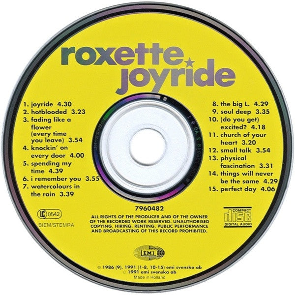 Roxette - Joyride (CD, Album) - De Platen Aap – Vinylwinkel in Brielle & online webshop voor muziekliefhebbers