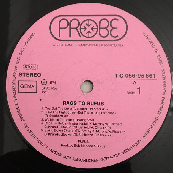 Rufus Featuring Chaka Khan : Rags To Rufus (LP, Album)