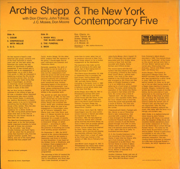Archie Shepp & The New York Contemporary Five With Don Cherry, John Tchicai, J.C. Moses, Don Moore : Archie Shepp & The New York Contemporary Five (LP, Album, RE)
