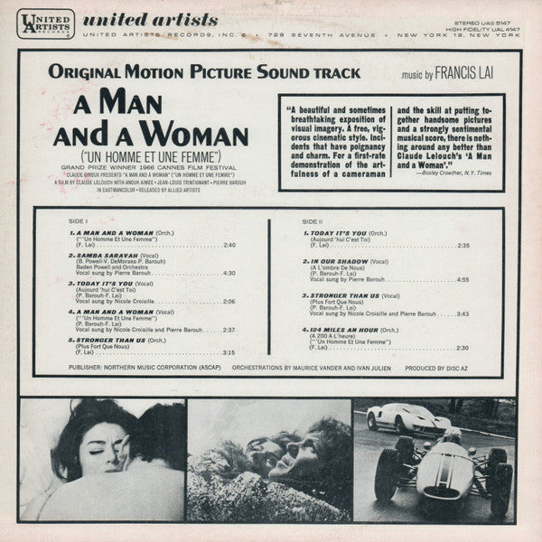 Francis Lai : A Man And A Woman (Original Motion Picture Soundtrack) (LP, Album, RE)