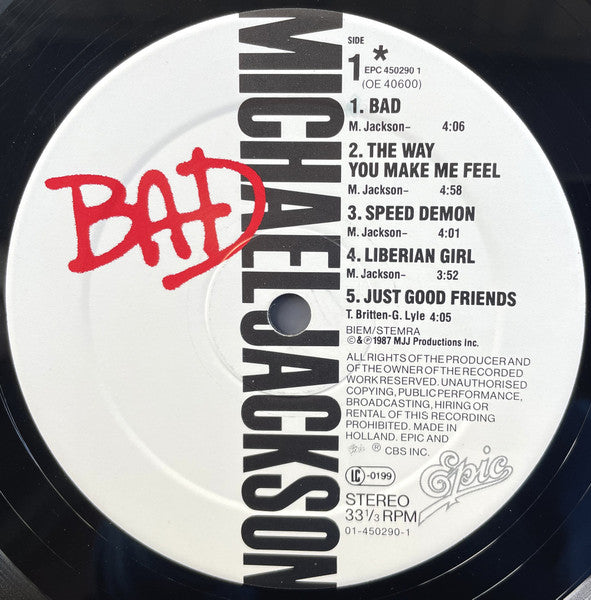 Michael Jackson : Bad (LP, Album, Gat)